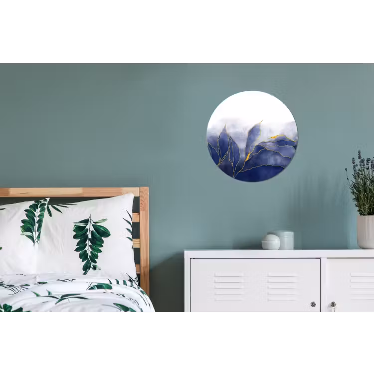 Marmer - Blauw - Marmerlook - Goud - Textuur Wandcirkel aluminium klein -slaapkamer
