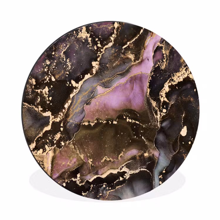 Marmer - Gold - Steen - Abstract Wandcirkel aluminium klein -3d