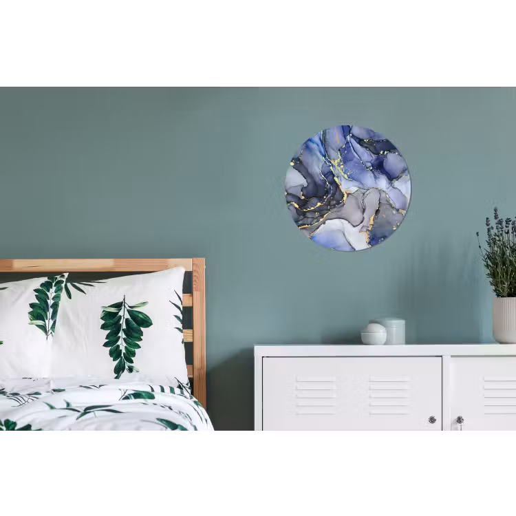 Marmer - Goud - Abstract - Blauw Wandcirkel aluminium klein -slaapkamer