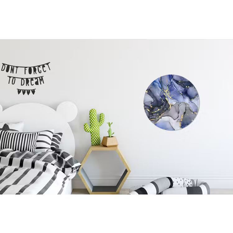 Marmer - Goud - Abstract - Blauw Wandcirkel aluminium klein -kinderkamer