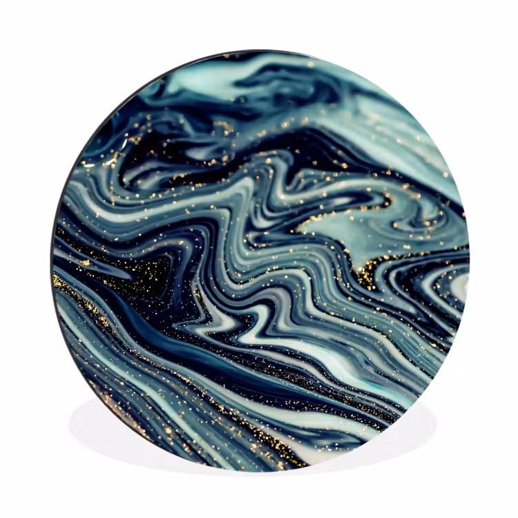 Marmer - Goud - Blauw - Glitter - Marmerlook - Abstract Wandcirkel aluminium klein -3d