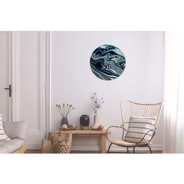 Marmer - Goud - Blauw - Glitter - Marmerlook - Abstract Wandcirkel aluminium klein -woonkamer
