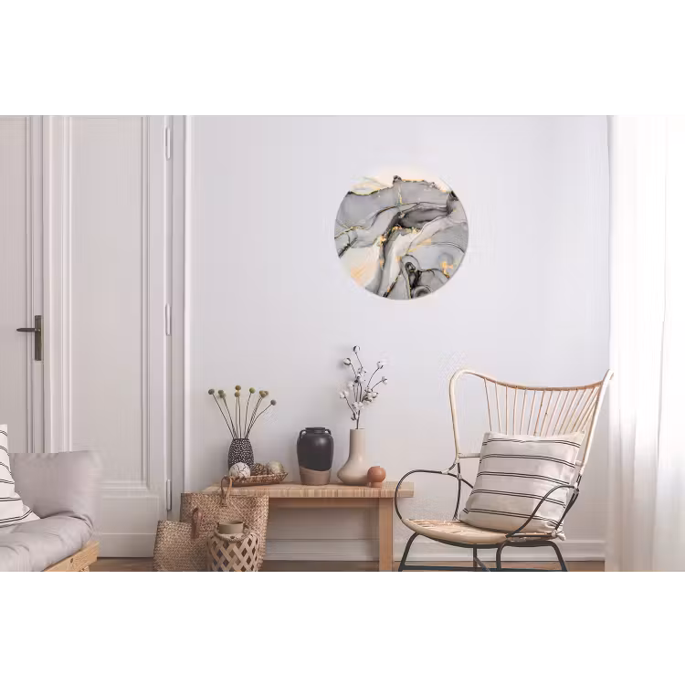 Marmer - Goud - Grijs Wandcirkel aluminium klein -woonkamer