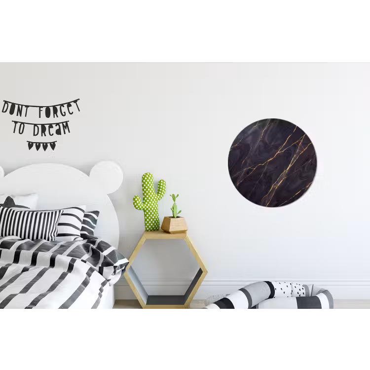 Marmer - Goudaders - Abstract - Modern - Zwart Wandcirkel aluminium klein -kinderkamer