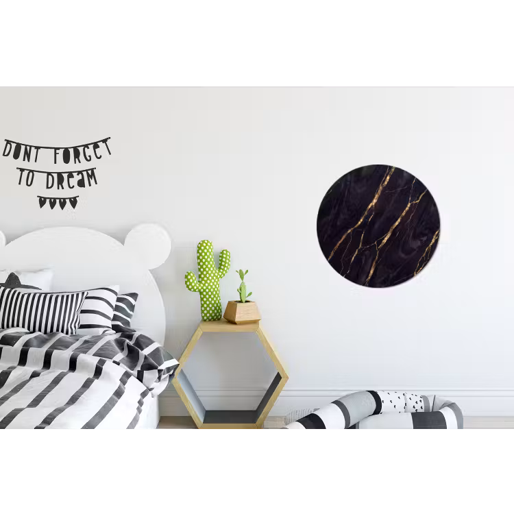 Marmer - Gouden aders - Abstract - Zwart Wandcirkel aluminium klein -kinderkamer