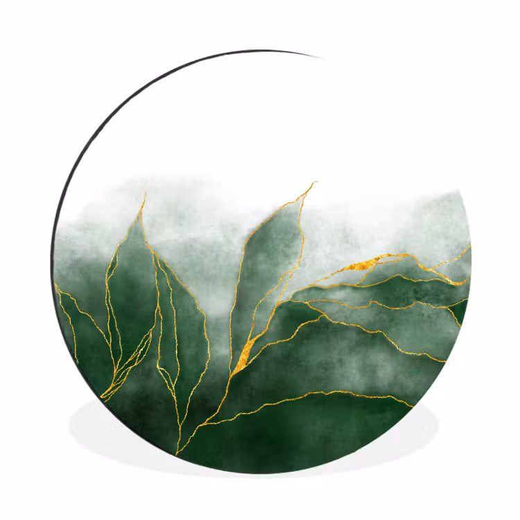 Marmer - Groen - Luxe - Goud - Marmerlook Wandcirkel aluminium klein -3d