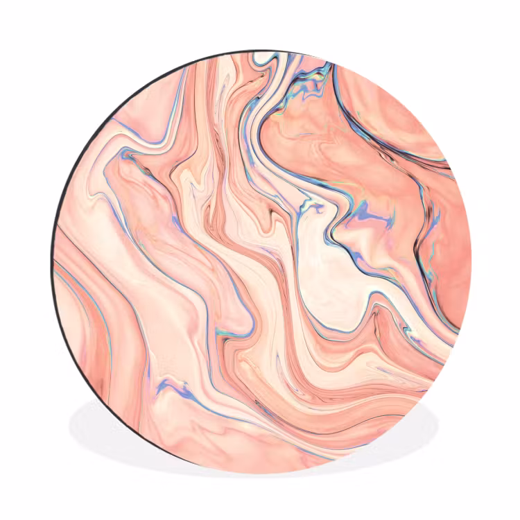 Marmer - Pastel - Roze - Blauw - Marmerlook - Abstract Wandcirkel aluminium klein -3d