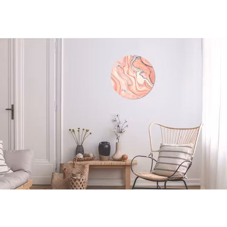 Marmer - Pastel - Roze - Blauw - Marmerlook - Abstract Wandcirkel aluminium klein -woonkamer