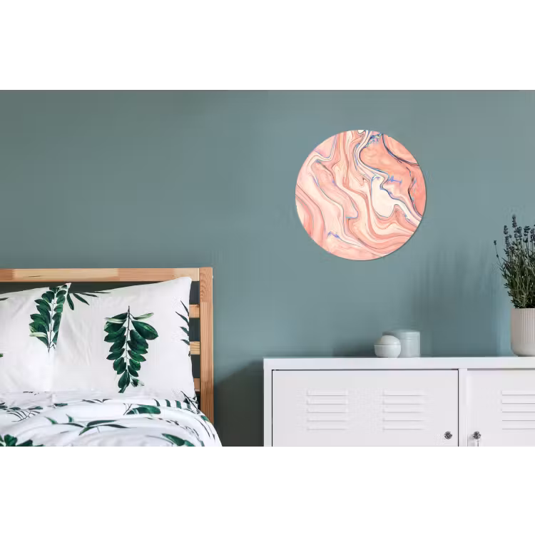 Marmer - Pastel - Roze - Blauw - Marmerlook - Abstract Wandcirkel aluminium klein -slaapkamer