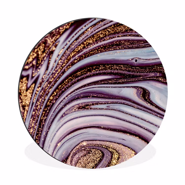 Marmer - Roze - Goud - Glitter - Marmerlook - Luxe Wandcirkel aluminium klein -3d