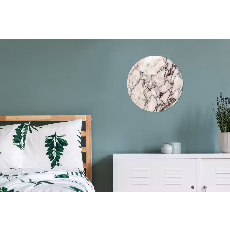 Marmer - Textuur - Abstract - Wit - Bruin Wandcirkel aluminium klein -slaapkamer