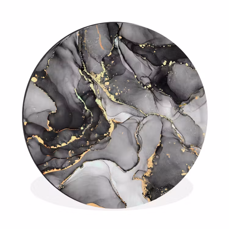 Marmer - Zwart - Goud - Grijs Wandcirkel aluminium klein -3d
