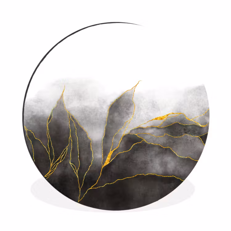 Marmer - Zwart - Goud - Luxe - Marmerlook Wandcirkel aluminium klein -3d