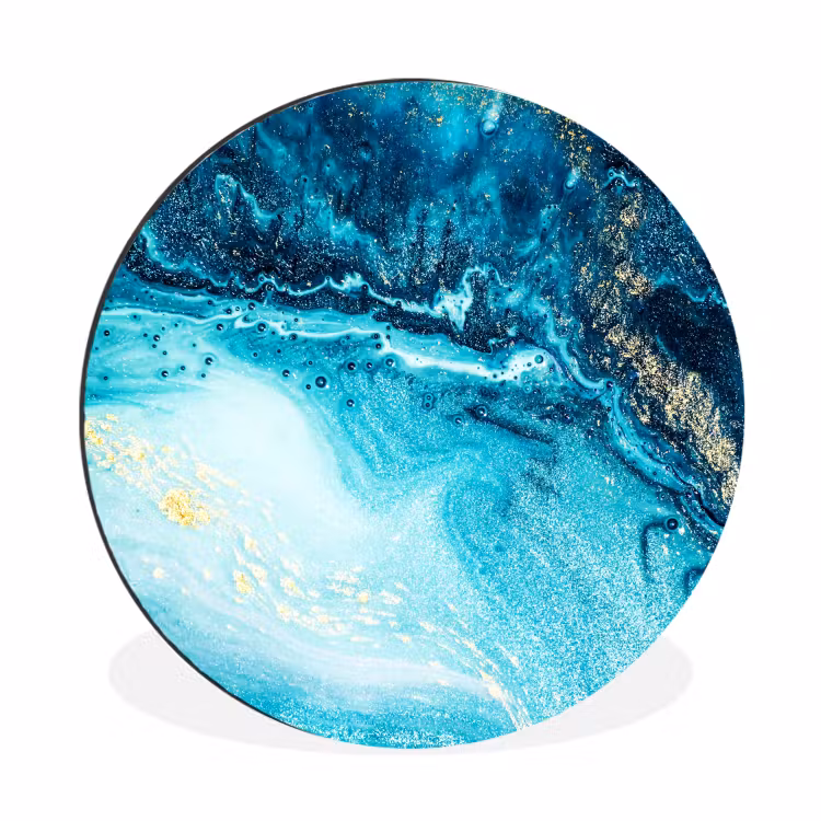 Marmerlook - Blauw - Goud - Luxe - Glitter - Marmer Wandcirkel aluminium klein -3d