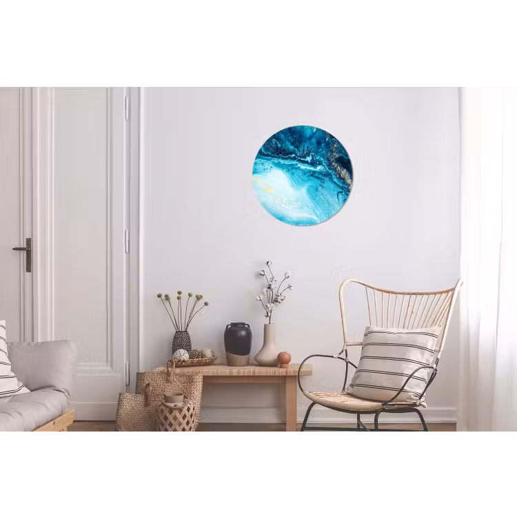 Marmerlook - Blauw - Goud - Luxe - Glitter - Marmer Wandcirkel aluminium klein -woonkamer