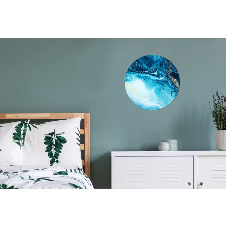 Marmerlook - Blauw - Goud - Luxe - Glitter - Marmer Wandcirkel aluminium klein -slaapkamer