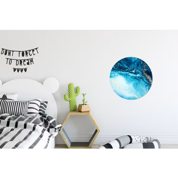 Marmerlook - Blauw - Goud - Luxe - Glitter - Marmer Wandcirkel aluminium klein -kinderkamer