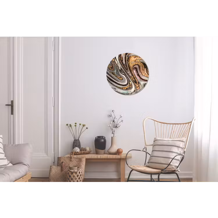 Marmerlook - Goud - Glitter - Luxe - Marmer - Wit Wandcirkel aluminium klein -woonkamer