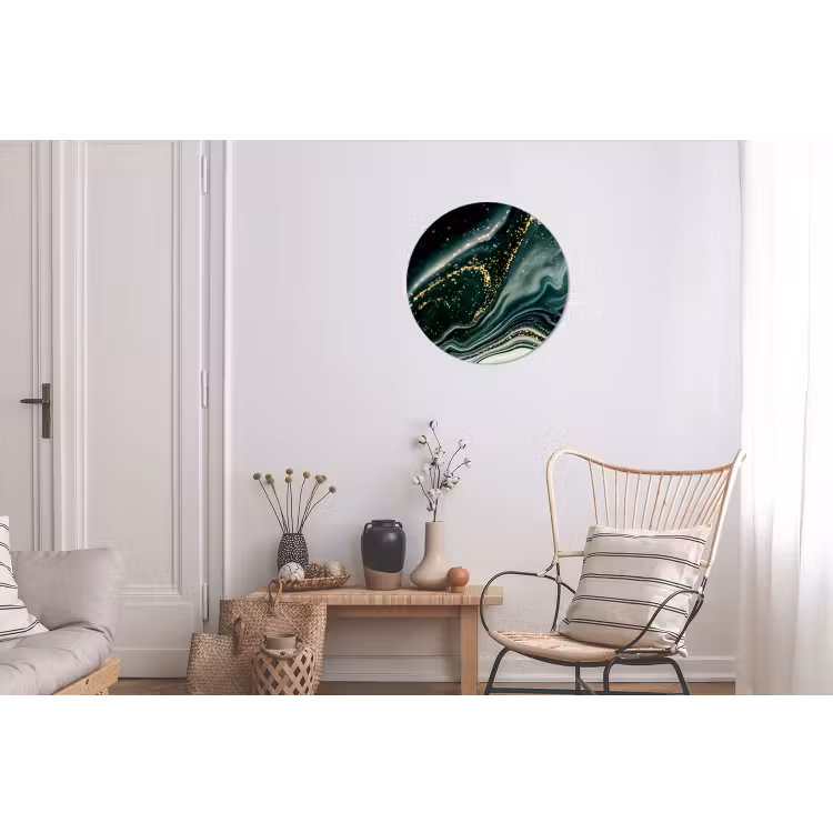 Marmerlook - Goud - Groen - Glitter - Design - Marmer Wandcirkel aluminium klein -woonkamer