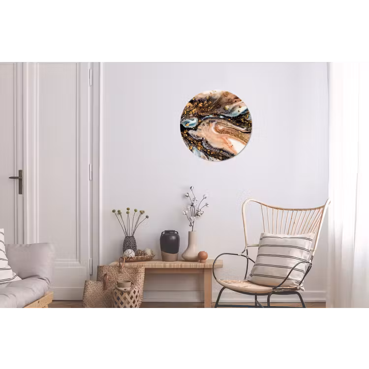 Marmerlook - Goud - Zwart - Glitter - Chic Wandcirkel aluminium klein -woonkamer