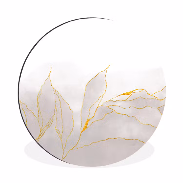 Marmerlook - Grijs - Goud - Chic - Marmer Wandcirkel aluminium klein -3d