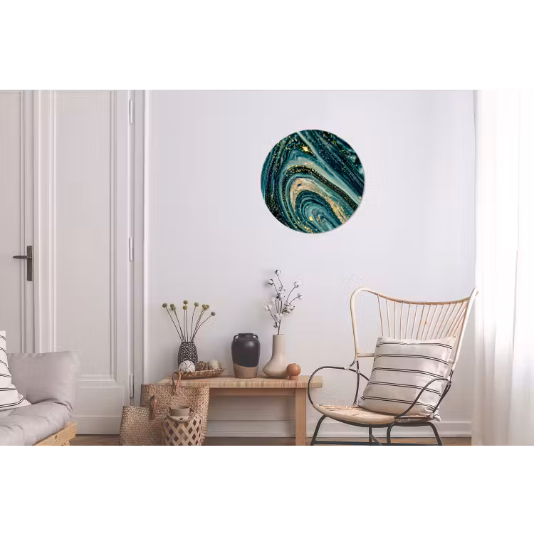 Marmerlook - Luxe - Goud - Turquoise - Glitter Wandcirkel aluminium klein -woonkamer