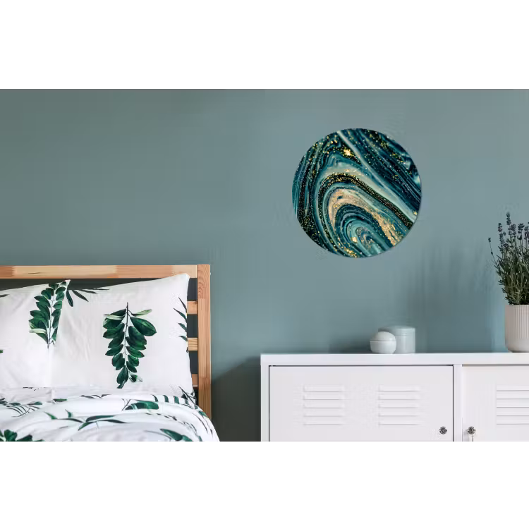 Marmerlook - Luxe - Goud - Turquoise - Glitter Wandcirkel aluminium klein -slaapkamer