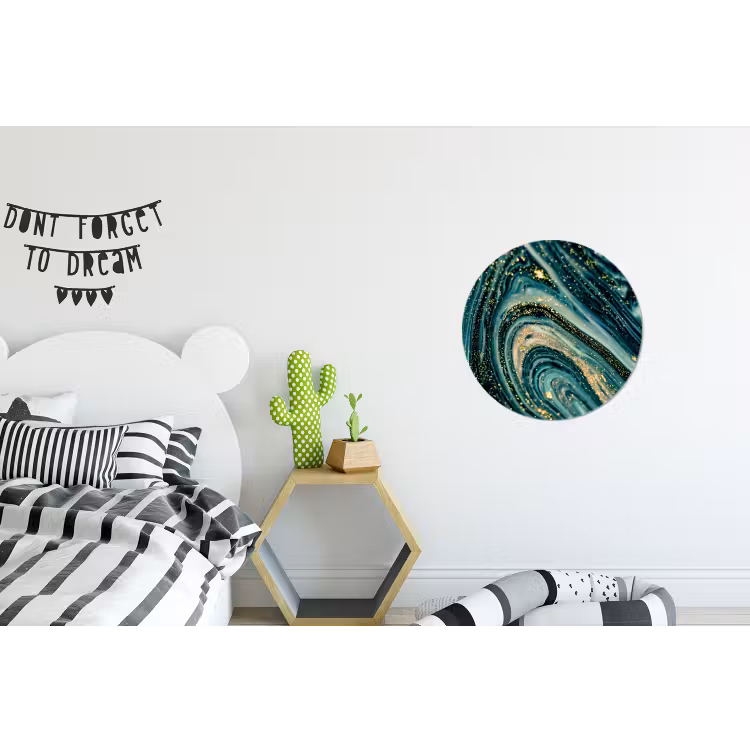 Marmerlook - Luxe - Goud - Turquoise - Glitter Wandcirkel aluminium klein -kinderkamer