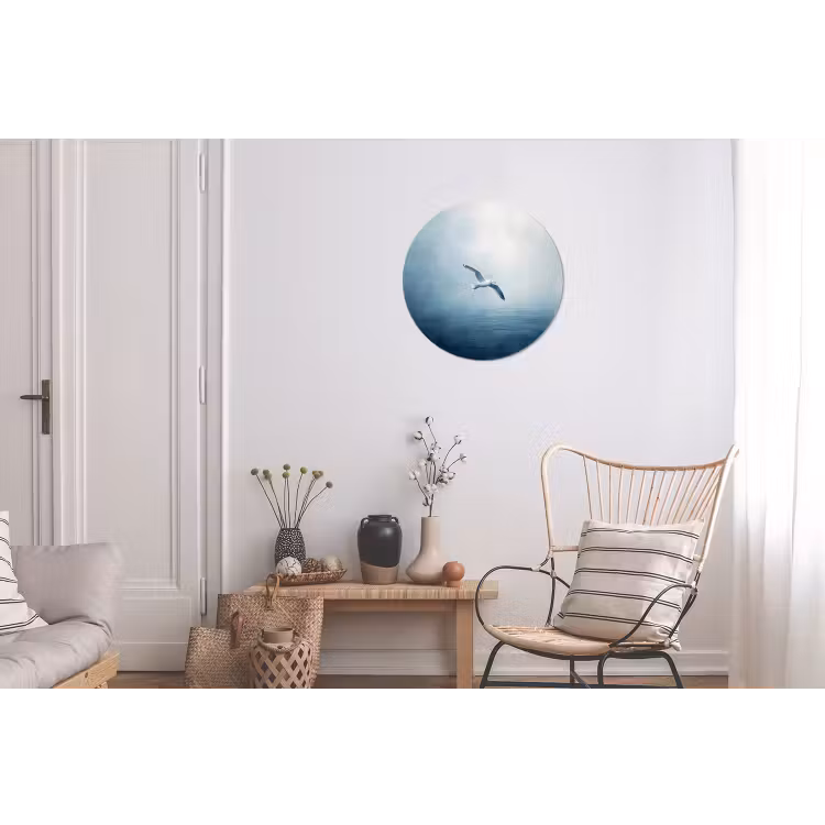 Meeuw - Wit - Zee - Mistig Wandcirkel aluminium klein -woonkamer