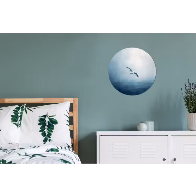 Meeuw - Wit - Zee - Mistig Wandcirkel aluminium klein -slaapkamer
