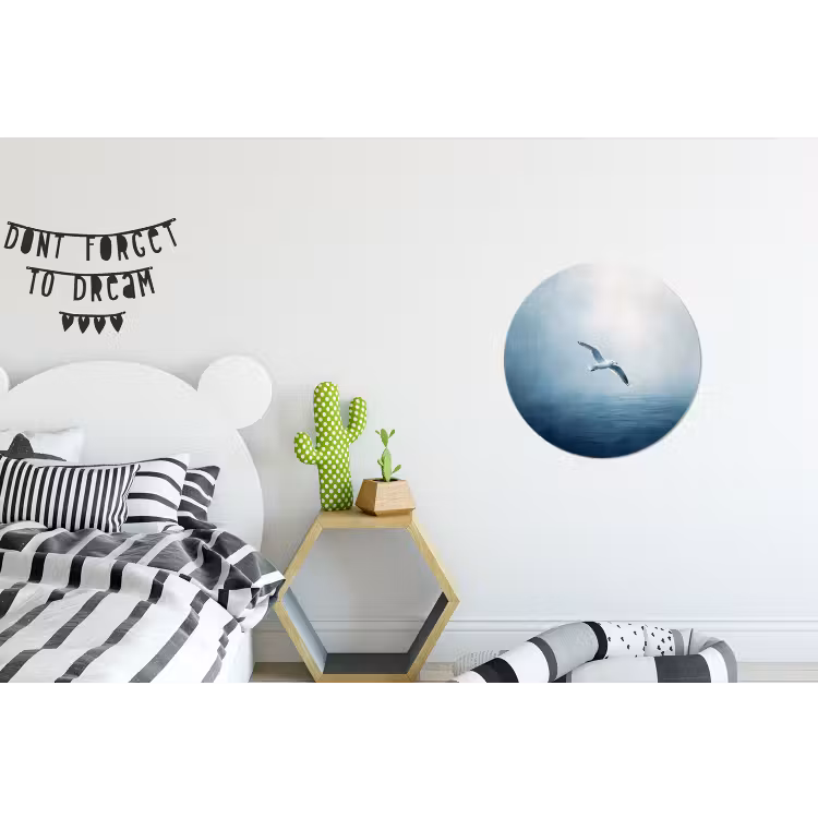 Meeuw - Wit - Zee - Mistig Wandcirkel aluminium klein -kinderkamer
