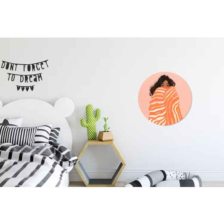 Meisje - Deken - Gestreept - Oranje Wandcirkel aluminium klein -kinderkamer