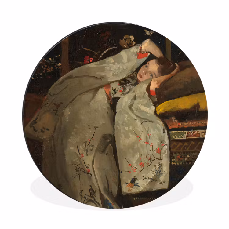 Meisje in witte kimono - Schilderij van George Hendrik Breitner Wandcirkel aluminium klein -3d