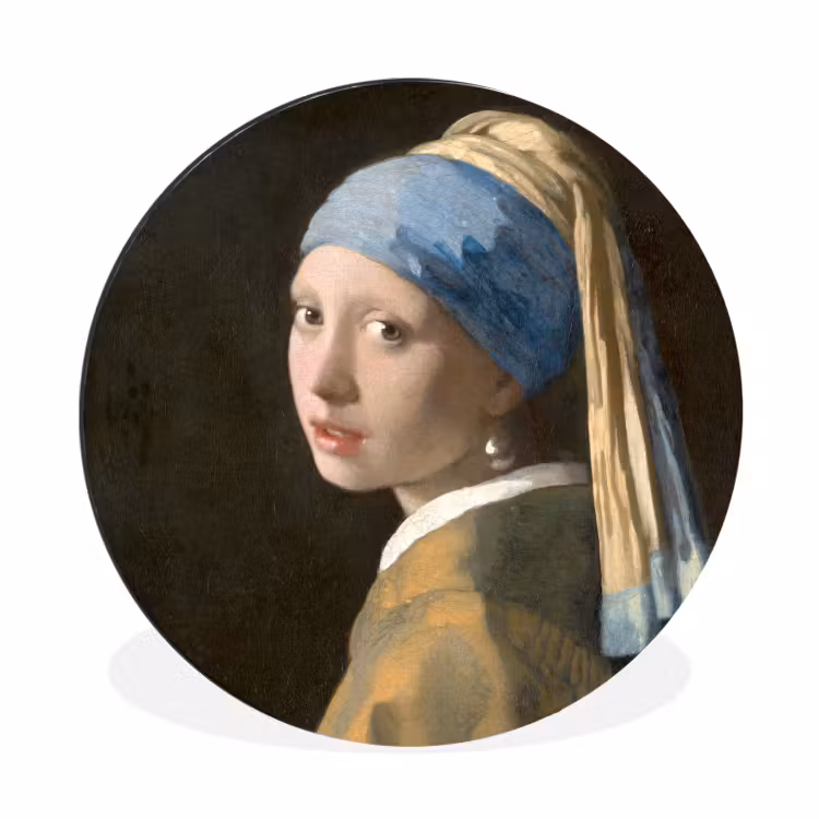 Meisje met de Parel - Schilderij van Johannes Vermeer Wandcirkel aluminium klein -3d