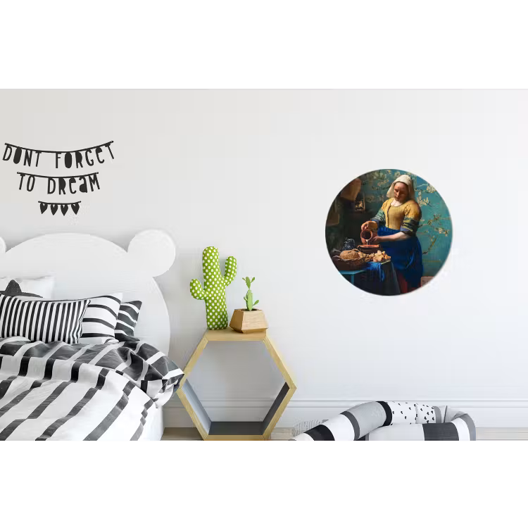 Melkmeisje - Amandelbloesem - Van Gogh - Vermeer - Schilderij - Oude meesters Wandcirkel aluminium klein -kinderkamer