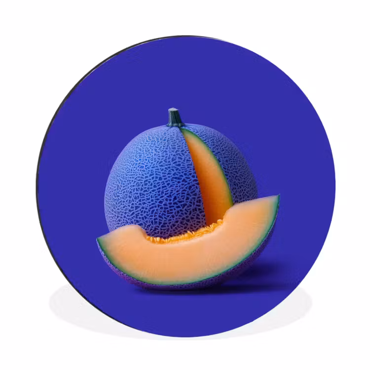 Meloen - Blauw - Oranje - Kunstzinnig Wandcirkel aluminium klein -3d
