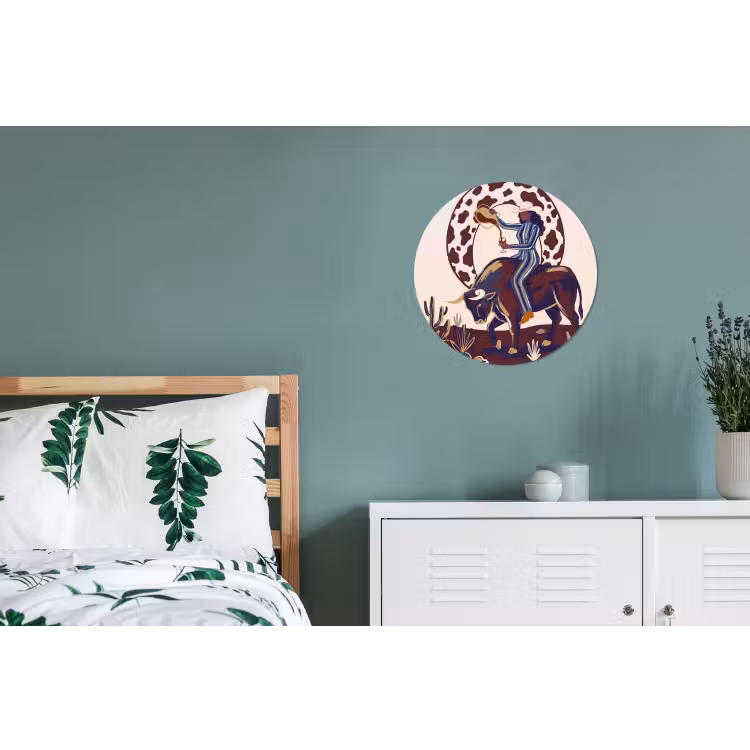 Mensen - Dieren - Cowboy - Abstract - Kleurrijk Wandcirkel aluminium klein -slaapkamer
