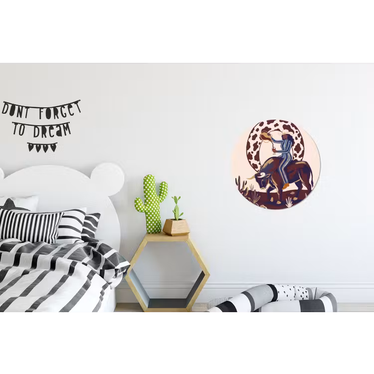 Mensen - Dieren - Cowboy - Abstract - Kleurrijk Wandcirkel aluminium klein -kinderkamer