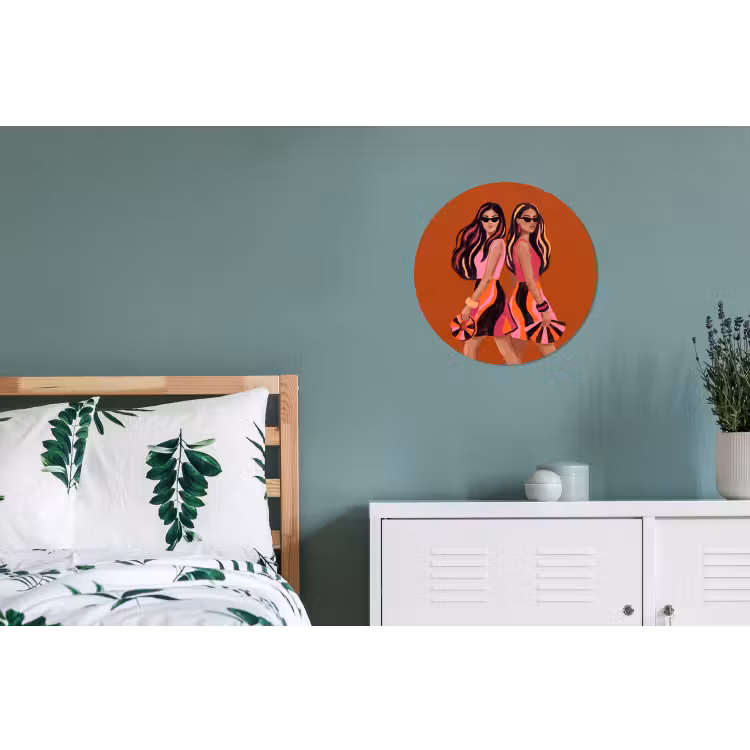 Mensen - Duo - Mode - Illustratie - Kleurrijk Wandcirkel aluminium klein -slaapkamer
