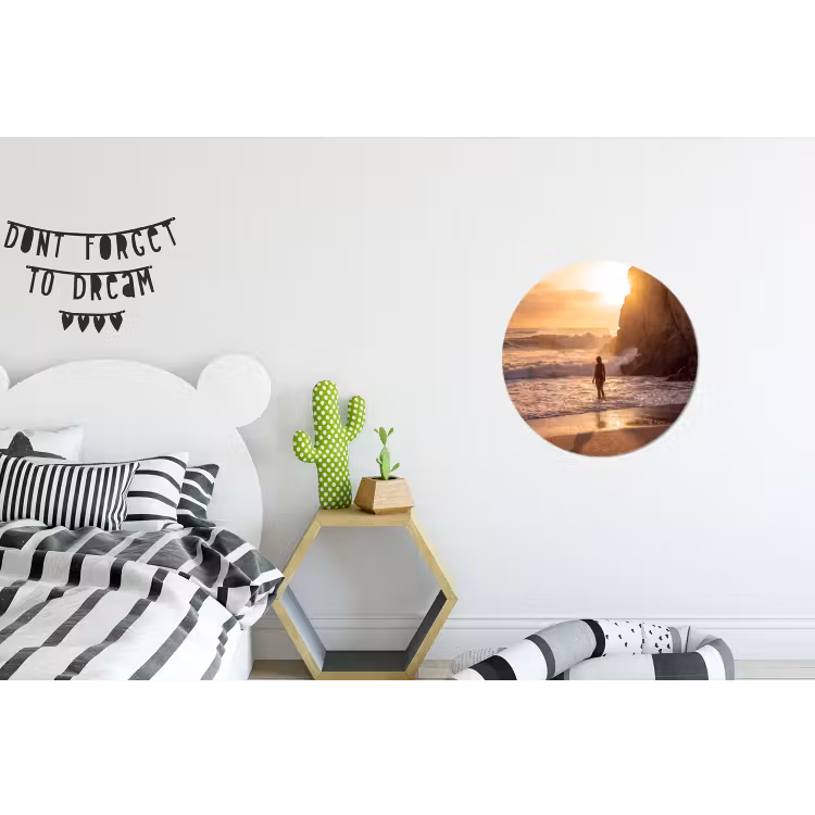 Mensen - Oceaan - Zonsondergang - Kust - Goud Wandcirkel aluminium klein -kinderkamer