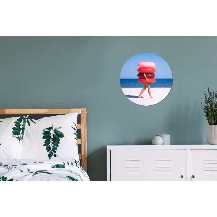 Mensen - Strand - Zomer - Recreatie - Kleurrijk Wandcirkel aluminium klein -slaapkamer