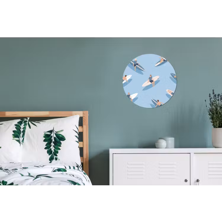Mensen - Surfen - Water - Zomer - Illustratie Wandcirkel aluminium klein -slaapkamer