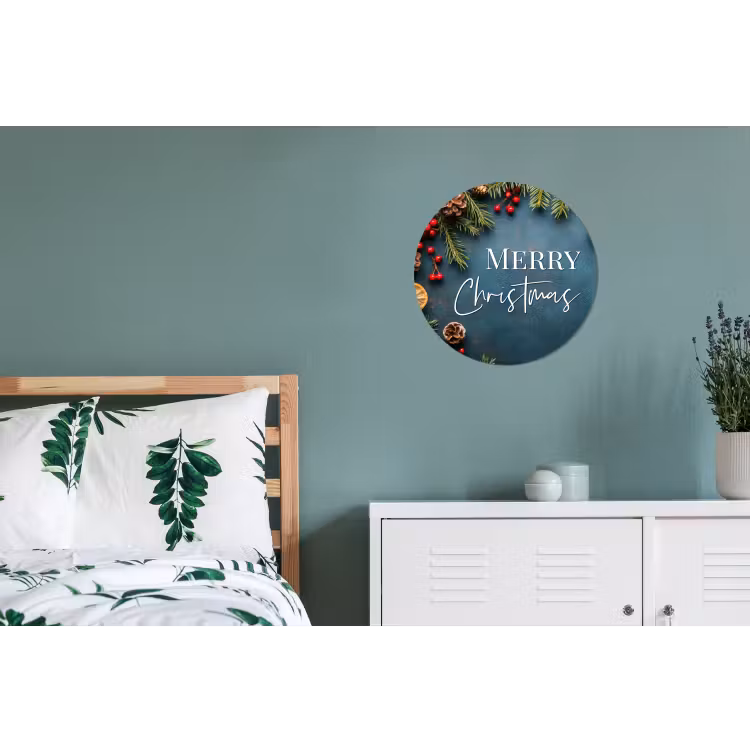 Merry Christmas - Blauw - Kerst - Winter Wandcirkel aluminium klein -slaapkamer