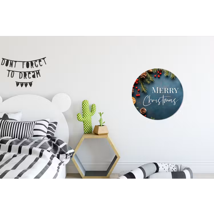 Merry Christmas - Blauw - Kerst - Winter Wandcirkel aluminium klein -kinderkamer
