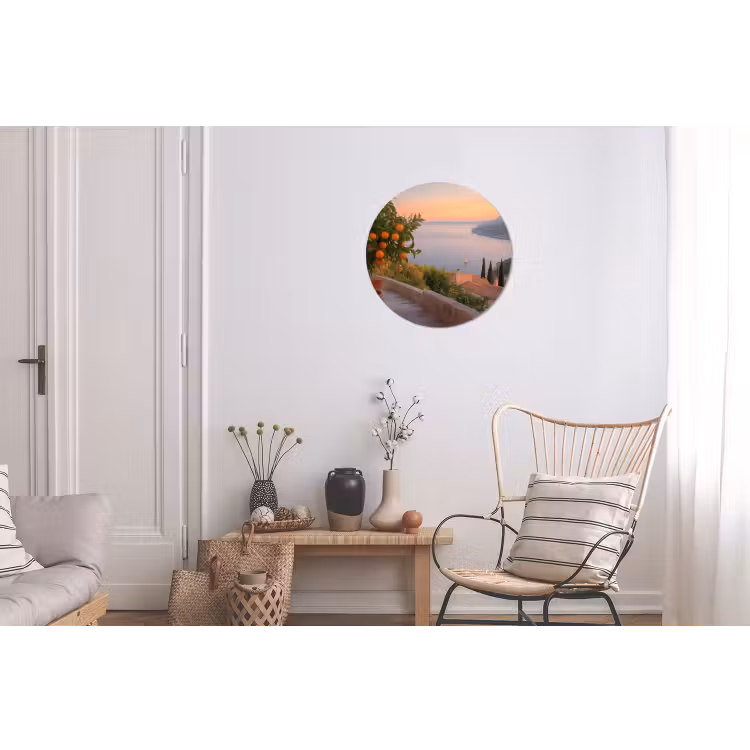 Middelandse zee - Sinaasappel - Heuvels - Zee Wandcirkel aluminium klein -woonkamer