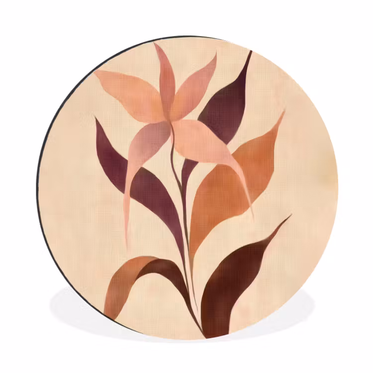 Minimalistisch - Bloem - Bladeren - Beige Wandcirkel aluminium klein -3d