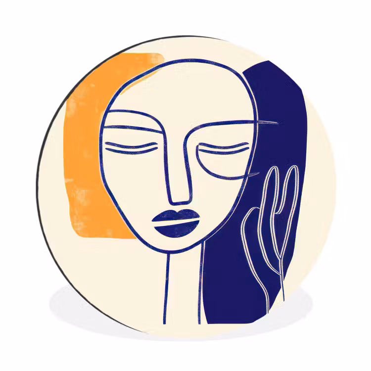 Minimalistisch - Gezicht - Hand - Oranje - Blauw Wandcirkel aluminium klein -3d