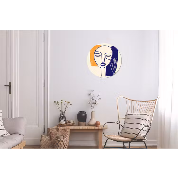 Minimalistisch - Gezicht - Hand - Oranje - Blauw Wandcirkel aluminium klein -woonkamer