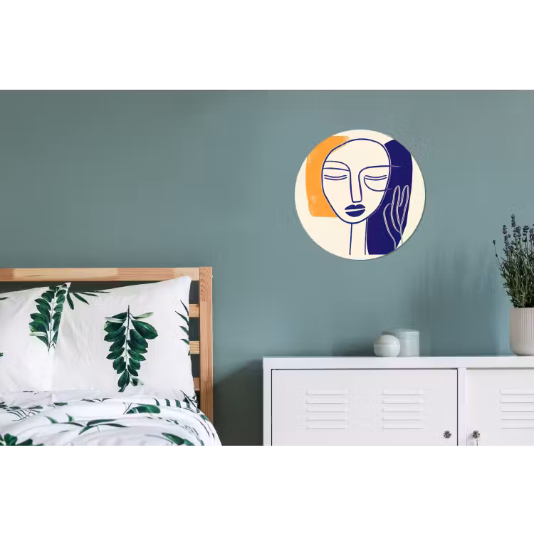 Minimalistisch - Gezicht - Hand - Oranje - Blauw Wandcirkel aluminium klein -slaapkamer