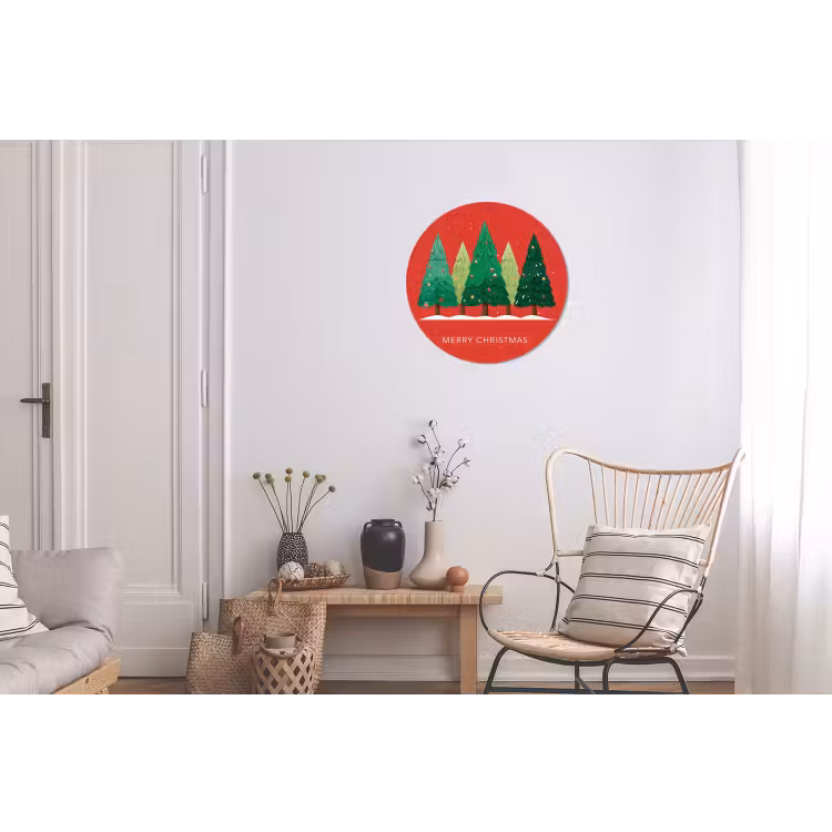 Minimalistisch - Kerstbomen - Rood - Sneeuw Wandcirkel aluminium klein -woonkamer
